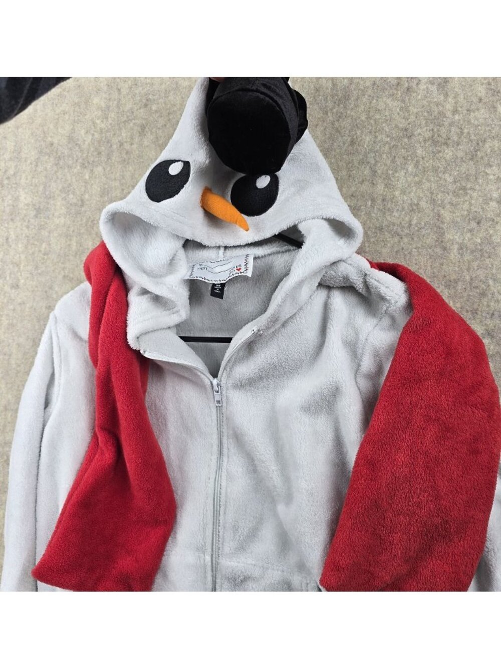 Derek Womens Snowman Fleece Hoodie Grey & Red Size M Full Zip Fun Unique